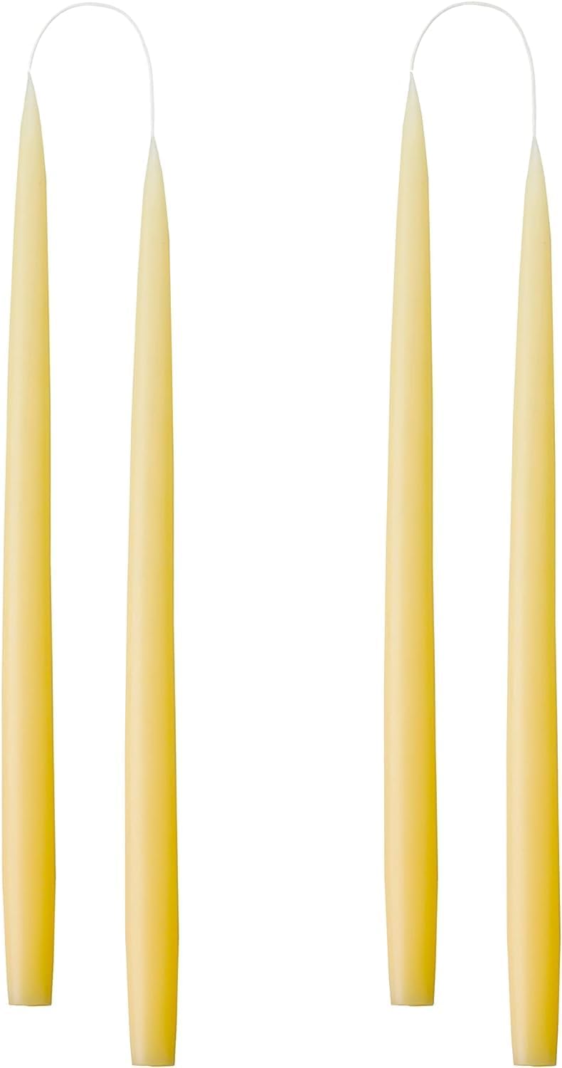 Kunstindustrien ® Taper Candles, Set of 4, 13.8" – Made in Denmark, Long Burning Candles 15h, Unscented & Smokeless Candlesticks – Elegant Tall Candles for Weddings Dinners & Home Decor (Pastel Yellow) - Image 1